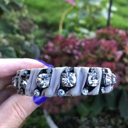 J Crew Metal Pewter Ribbon And Rhinestones Bracelet 