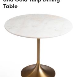 Leilani White Marble Top and Gold Tulip Dining Table 