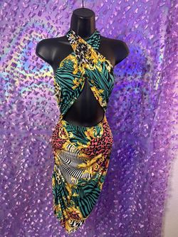 Womens Front Crossbody Halter With Slit Dress