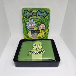 Rick and Morty Pickle Rick Bi-Fold Green Wallet Buckle Down with Tin