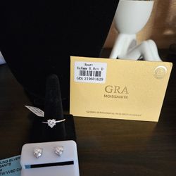 Moissanite Heart Ring SZ 7 & Earrings Set | 1.66 CTW VVS D | Sterling Silver | GRA