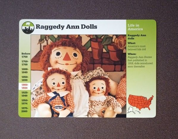 1997 Grolier Raggedy Ann Andy Dolls History Vintage Collectible Large Card