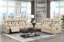 Brand new biege real leather manual reclining sofa + loveseat with cup holders