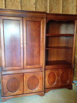 Wooden armoire and matching shelves