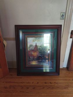Framed Village Street Scene Wall Art