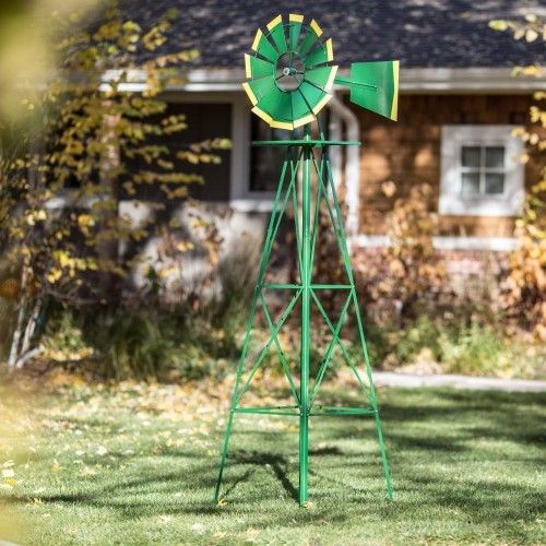 8 Foot All Metal Windmill - Green & Yellow