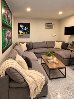 Large Gray U-Shaped Sectional Sofa