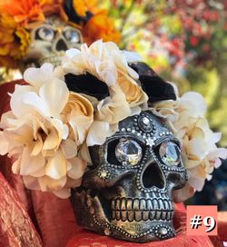 Forever Ofrenda Altar Sugar Skulls 💀Day of the Dead💀•Black , Bone White & Pink Flower Flower Headpiece •