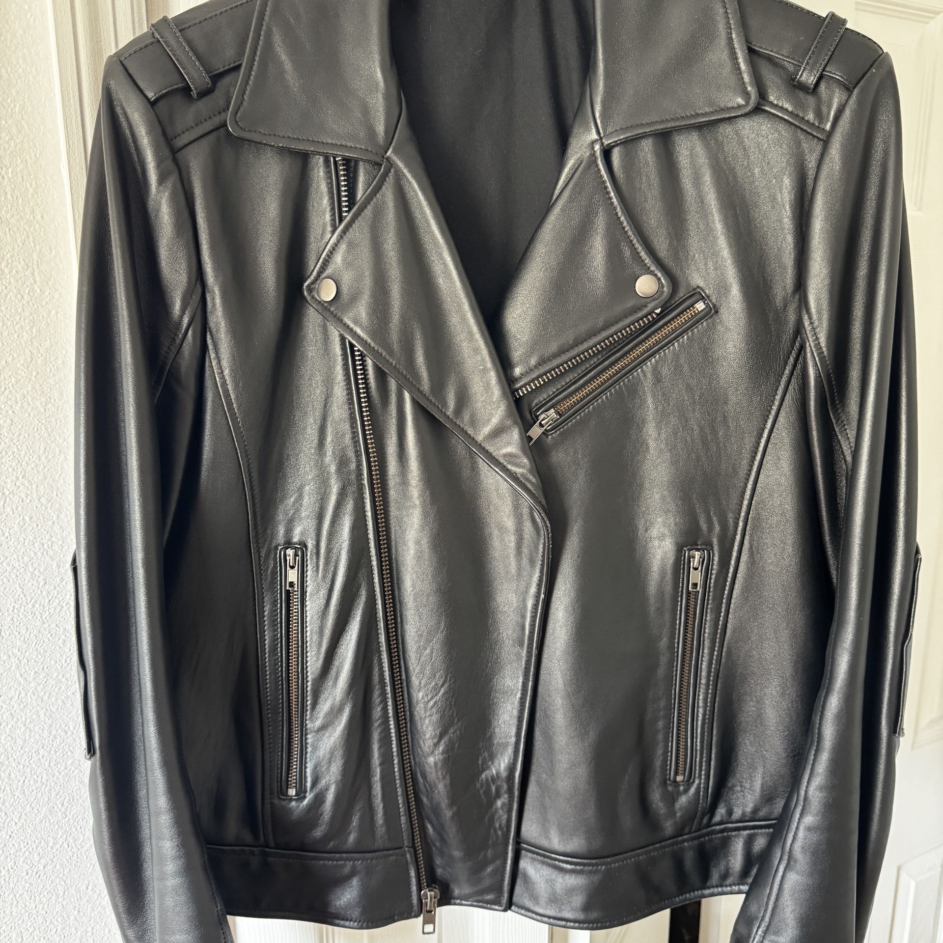Roque Men's Leather Jacket Size M Moto Style Black Biker Motorcycle $450 In Saks