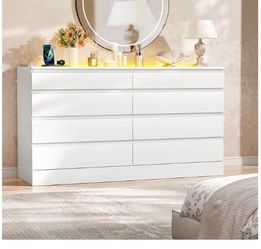 Eight drawer dresser with power outlet LED lights glass top new