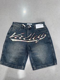 Valley Sports Division Rhinestone Denim Shorts