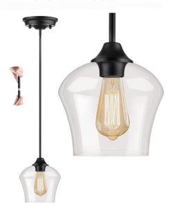 Metal Ceiling Pendant Light, Adjustable Hanging Light Fixtures with Clear Glass Shade