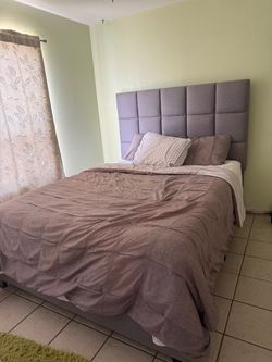 Queen Bed Frame with Upholstered Headboard