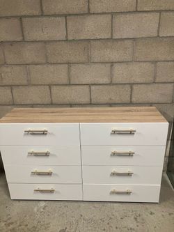 White and Blonde Wood 6 Drawer Dresser