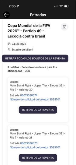 Brazil vs Scotland (FIFA World Cup 2 tickets)