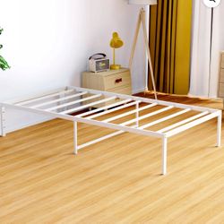 Lusimo Twin Bed Frame - Sturdy Metal Platform Bed Frame, No Box Spring Needed, Easy Assembly - White