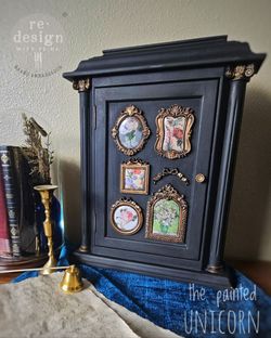 Painted Black Cabinet with Gold Floral Decor