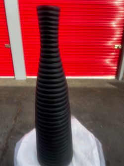 Tall Black Ribbed Decorative Vase