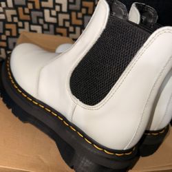 DR. MARTENS Smooth Leather Platform Chelsea Boots, White