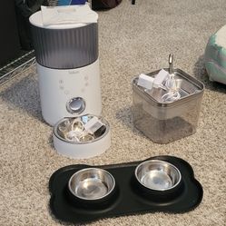 Automatic Pet Feeder + Water Fountain + Stainless Steel Bowls