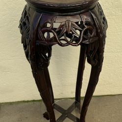 Beautiful Vintage Asian Rosewood Marble Pedestal Plant Stand 11x37 