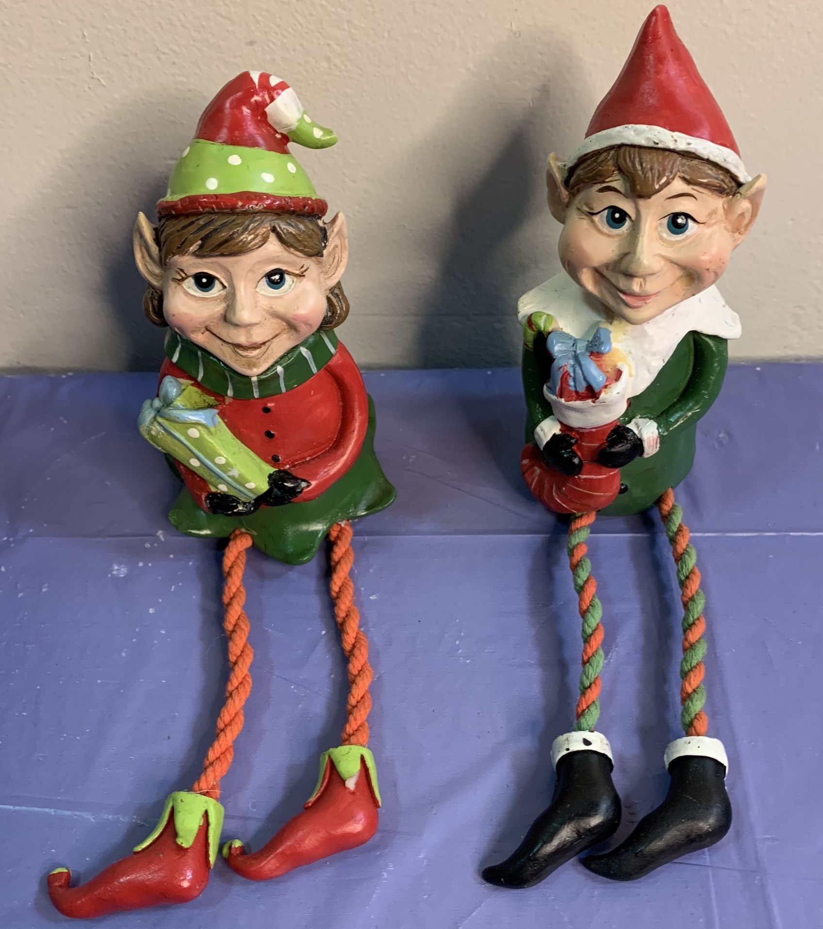 Vintage set of wooden Christmas elf shelf sitters
