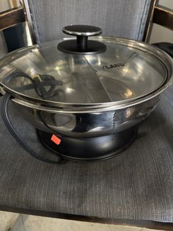 Shabu 7.75 in. Stainless Steel Electric Wok Mongolian Hot Pot with Broiler