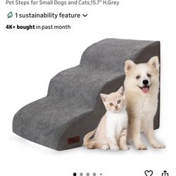 3-Step Dog Ramp and Stairs for Sofa and Chair - Non-Slip Sturdy Pet Steps for Small Dogs and Cats,15.7" H,Grey 