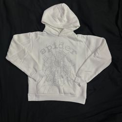 Sp5der Rhinestone White Hoodie