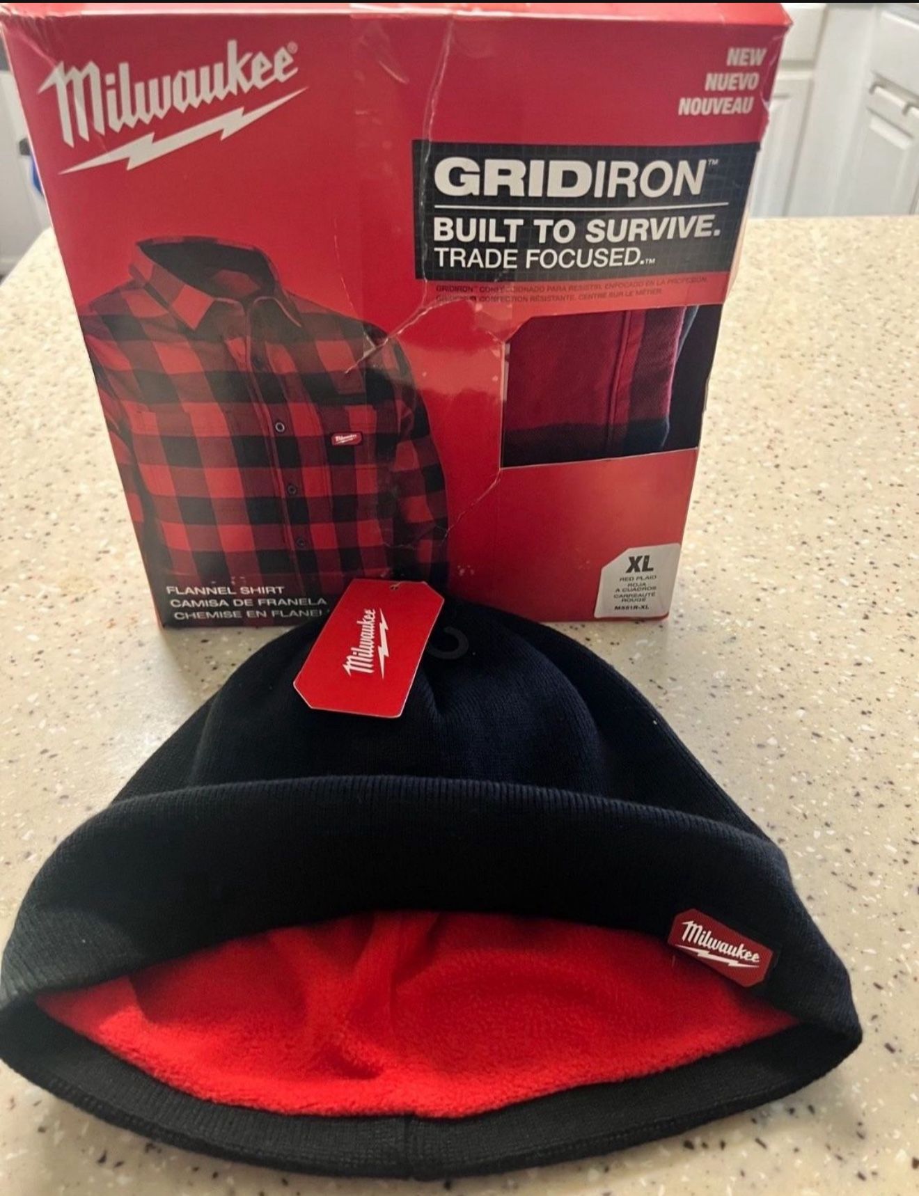 Men's Red X-Large GRIDIRON Flannel Shirt and Men's Black Fleece-Lined Beanie Cap