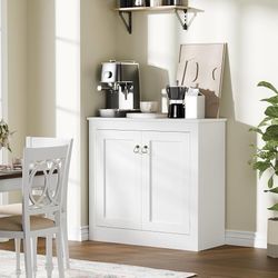 O1021 $80  Buffet Cabinet with Storage - Kitchen Storage Cabinet Wood Console Table Coffee Bar Accent Cabinets for Living Room Dining Room Entryway Wh