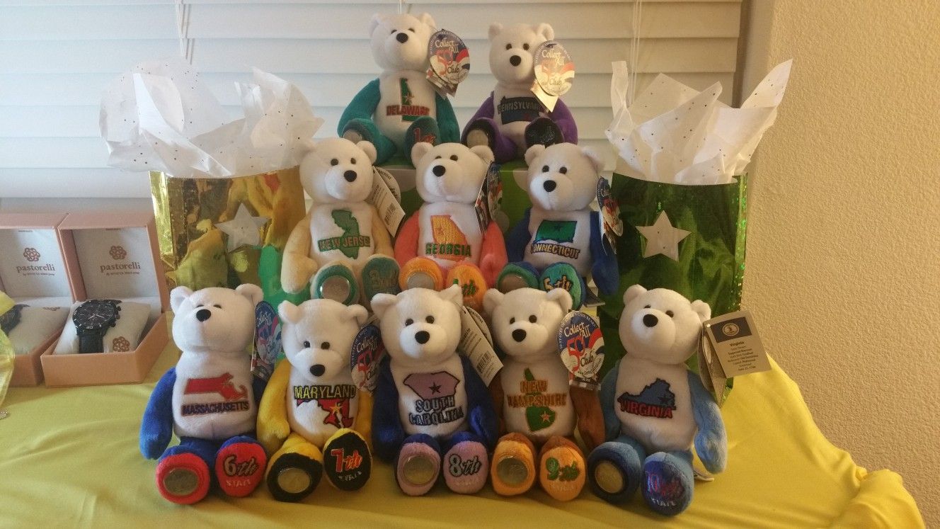 Lot of 10 Limited Treasures State Quarter Bears Mint Condition Cellophane Gift Wrapped