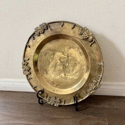 Vintage Large Brass Solid Circular Tray Asian Style Design 14 Inch Diameter 