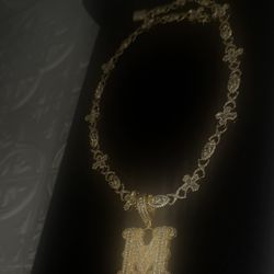 18 k Gold Plated Cross/ Eye Chain + M Pendant