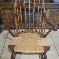 Antique Woven Seat Children's Rocking Chair Child