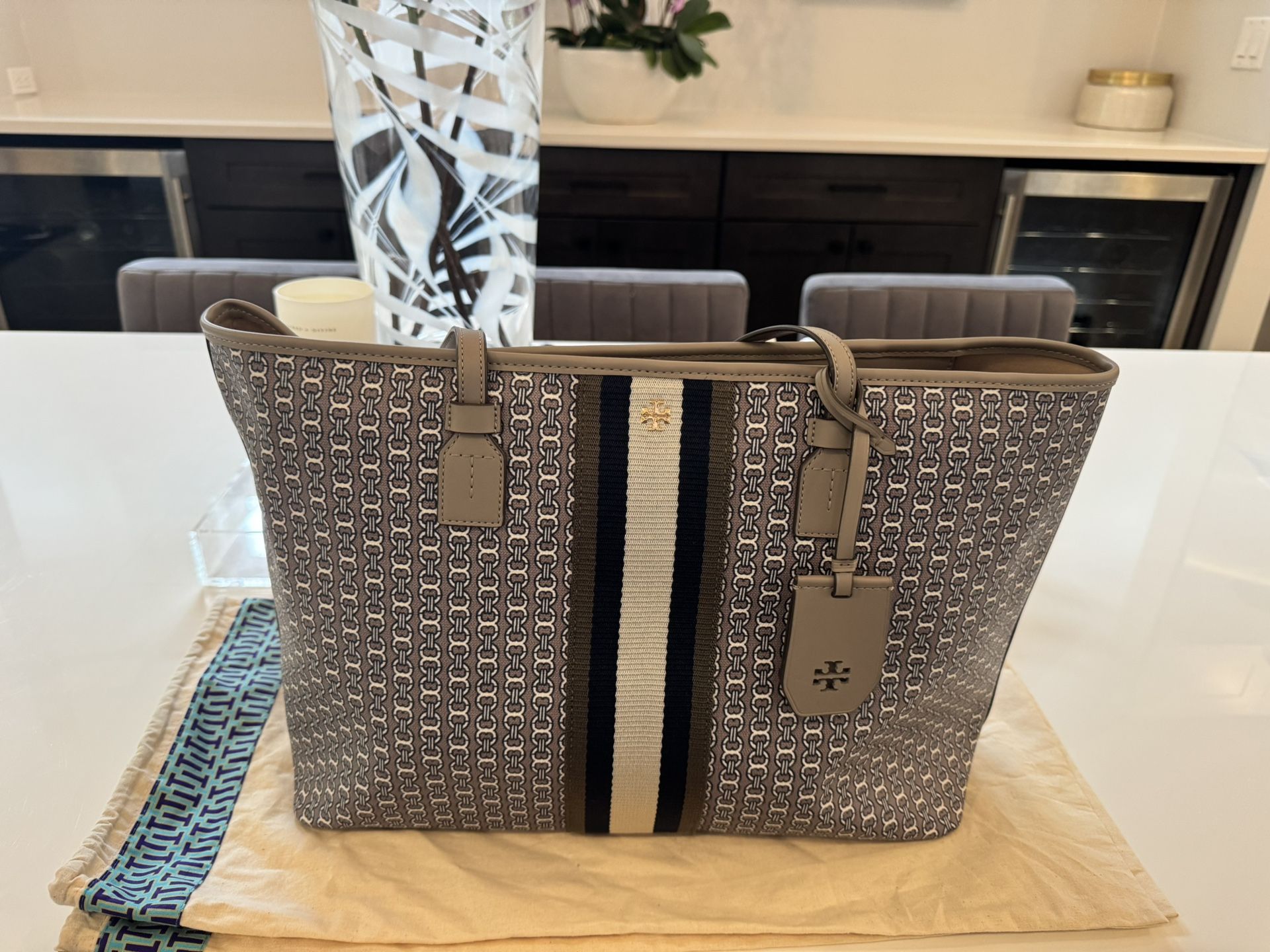Tory Burch T Monogram Tote- Gray
