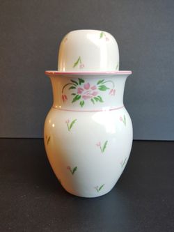 Bedside Carafe 2 Pc. Ceramic Pitcher and Cup Pink Green Floral Vintage 1985