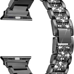 Secbolt Bling Bands Compatible with Apple Watch Band 38mm 40mm 41mm 42mm 44mm 45mm iWatch Series 9/8/7/6/5/4/3/2/1/SE, Dressy Jewelry Metal Bracelet A
