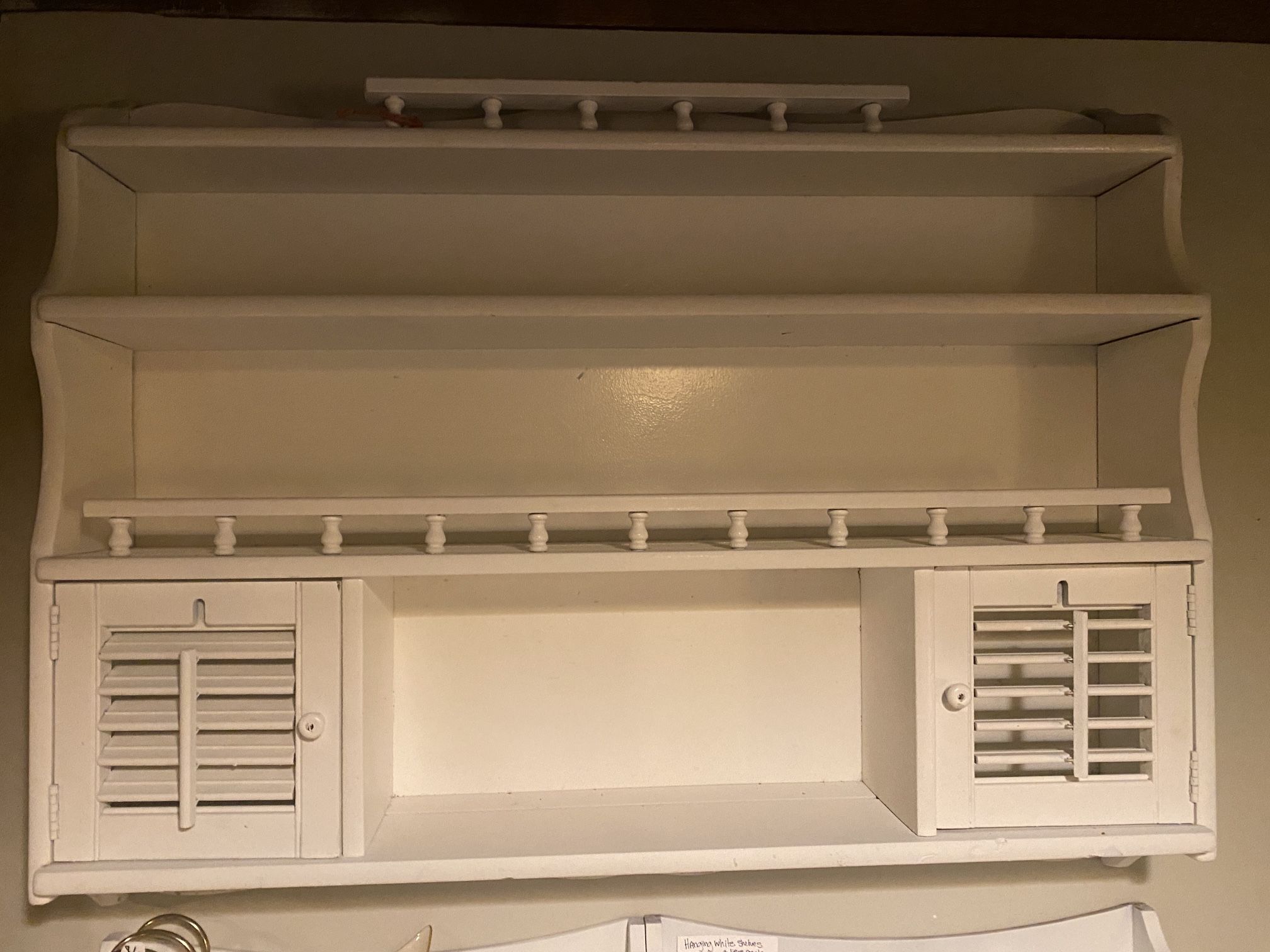 Hanging Wood White Shelf With Cabinets