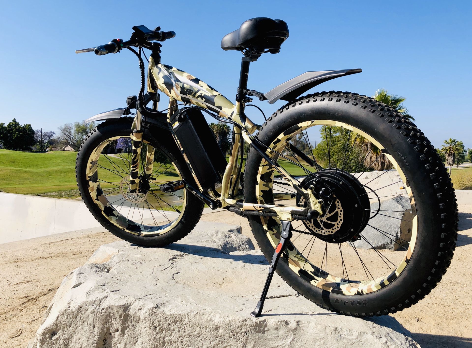 New FAST custom eBike, 2000watt motor 67v lithium battery electric bicycle cruiser mountain bike downhill fat tire camouflage military dip