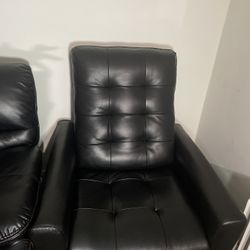 Domino Black Leather Power Recliner Sofa