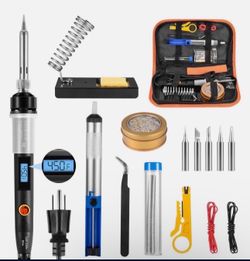 16 in 1 Electronics Soldering Iron Kit - 80W Digital LCD Solder Gun with ON/OFF Switch Adjustable Temperature Controlled and Fast Heating Thermostatic