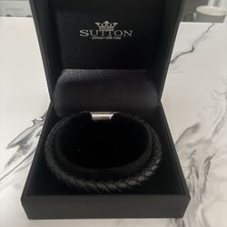 Sutton Stainless Steel Leather Bracelet
