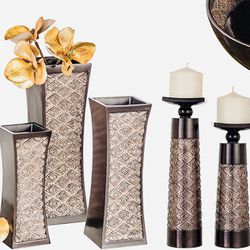 Set 3 Flowers Vases & matching candle stands