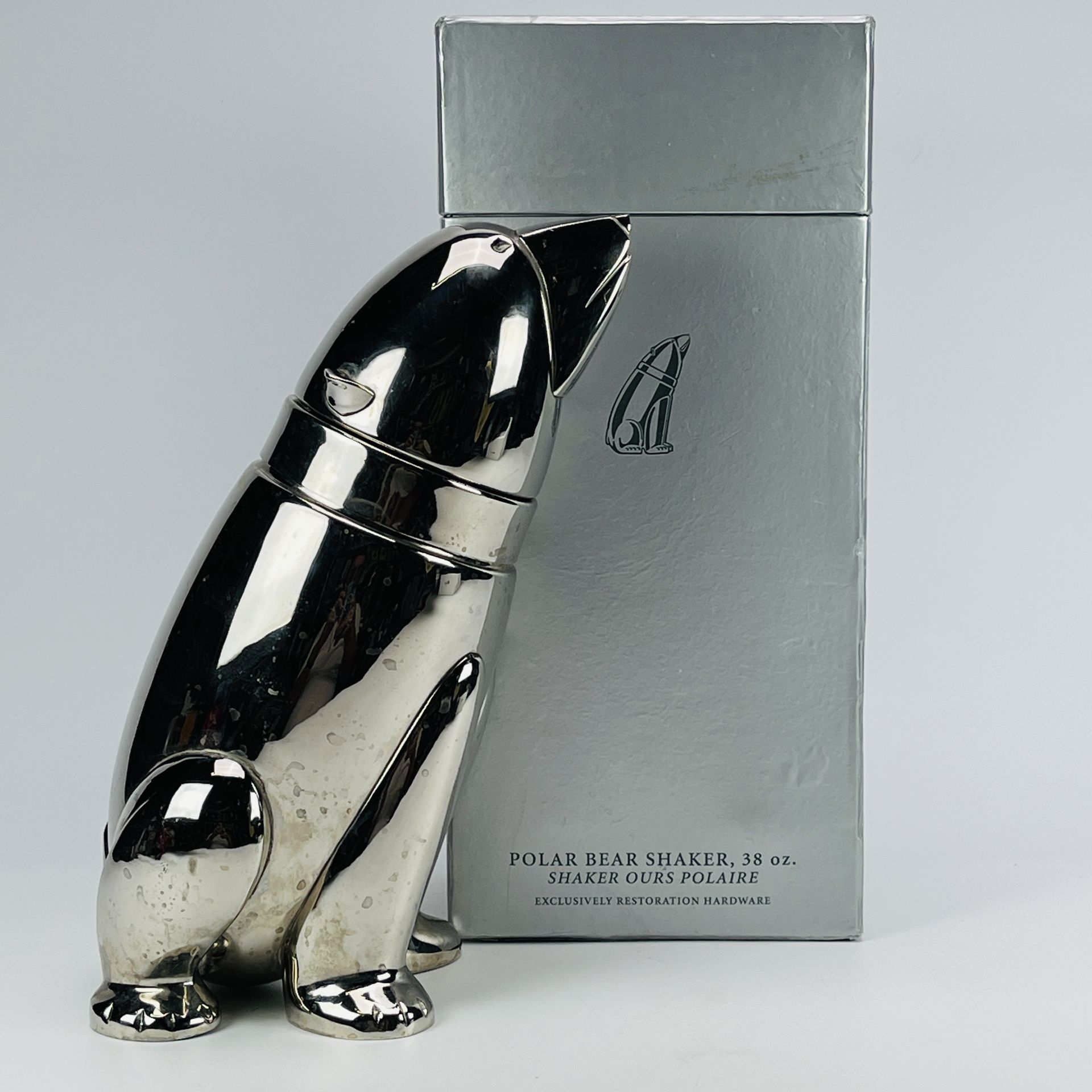Vintage Restoration Hardware 10" 3 Piece Chrome Polar Bear Cocktail Shaker
