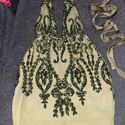Green Sequin HalterDress 