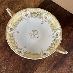 Vintage Hand Painted Nippon Two Handled Bowl Gold Teardrop Flower Japan