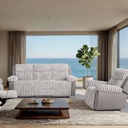 Brand New Comfy Two Tone Corduroy Reclining Sofa Loveseat 