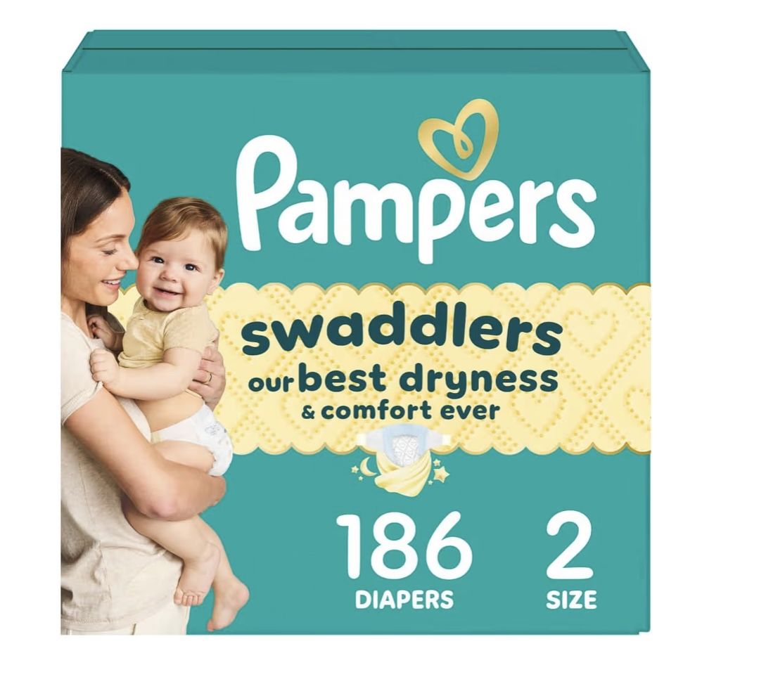 Pampers Swaddlers Diapers, Size 2 (10-22 lbs), 186 Count