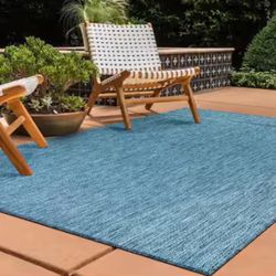 Aqua 6 ft. x 9 ft. Aloha Washable Indoor Outdoor Area Rug 
